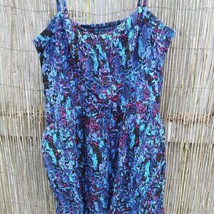 Express Multi Color Sun Dress Straps Stretchy Back Pockets - XS Colorful Casual